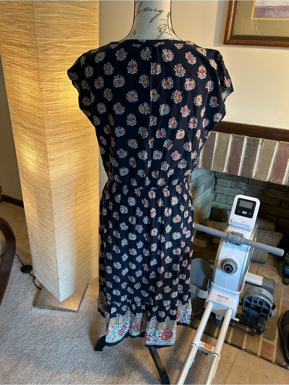 LOFT Navy Floral Midi Dress with Embroidered Yoke - Picture 6 of 7